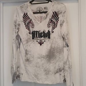 Grey and White Affliction Long Sleeve Tee